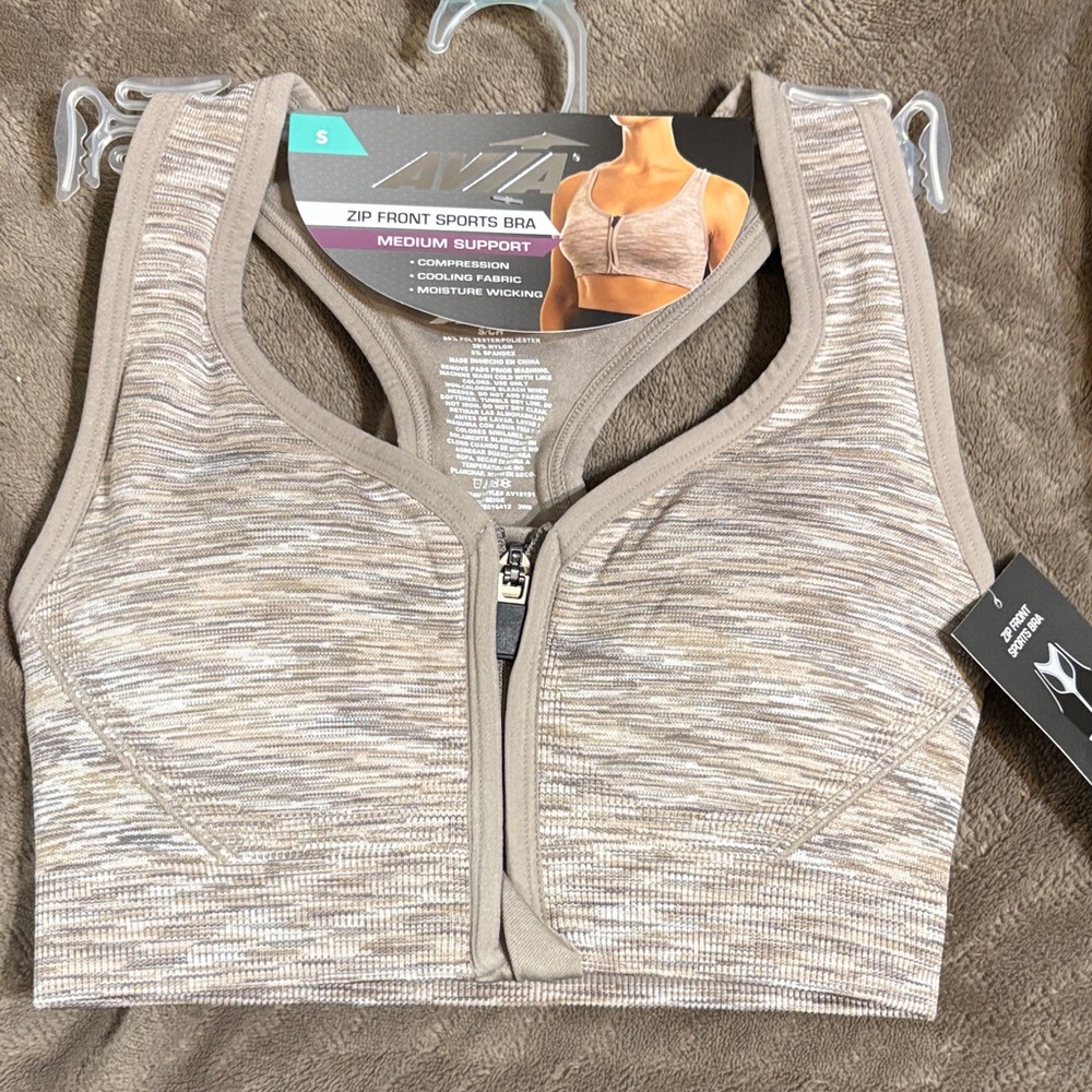 Avia Heathered Zip Front Sports Bra